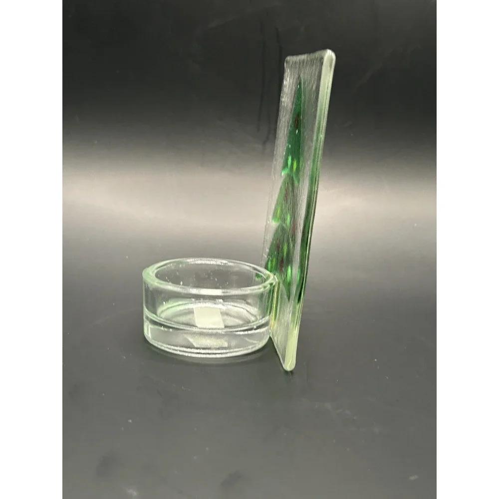 Handmade Fused Art Glass Christmas Tree Tea Light‎ Candle Holder 4.375